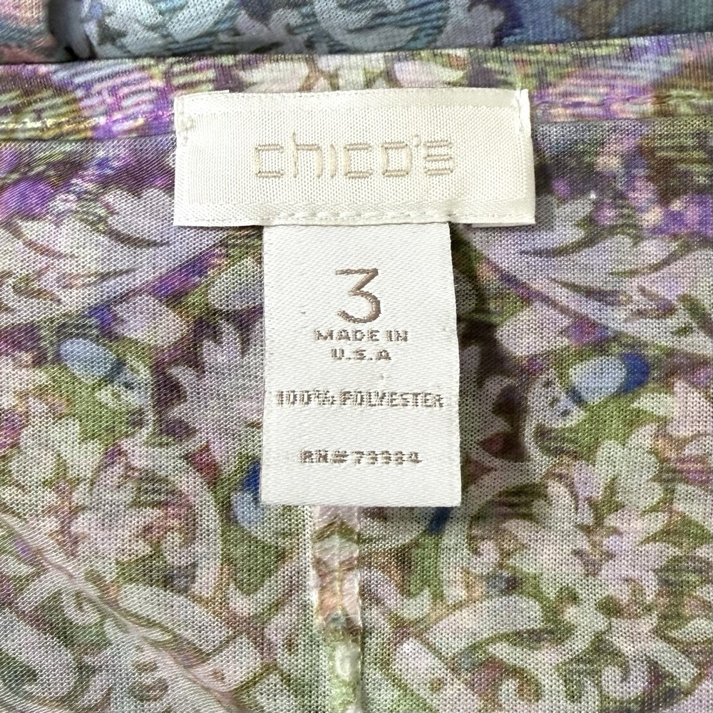 Chicos Top Women's XL Multicolor Boho Floral Abstract Tie Bottom Casual Shirt - Picture 5 of 8
